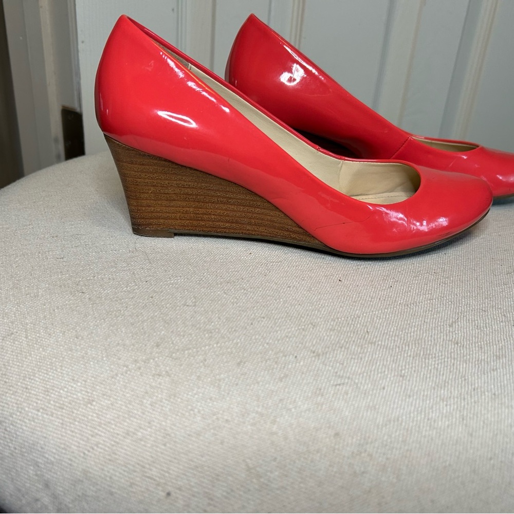 Calvin Klein Wedge Platform Heel Orange Patent Leather Shoe Summer Spring Career